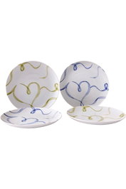 Hermia 2100002912001 Juego de Servir Pasteles Porcelana Azul Apto Microondas Lavavajillas 4 Piezas 21x21 cm